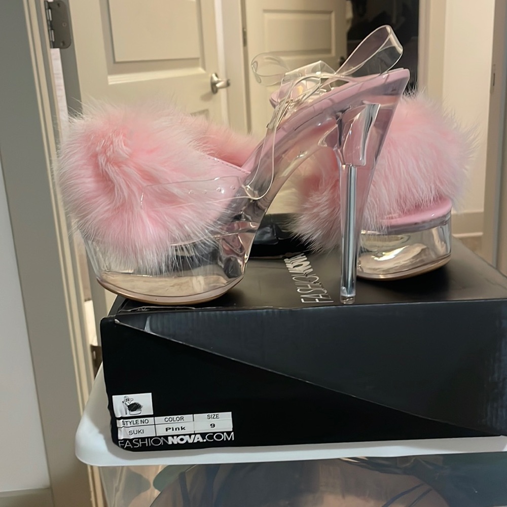 Pink clear platform heels
